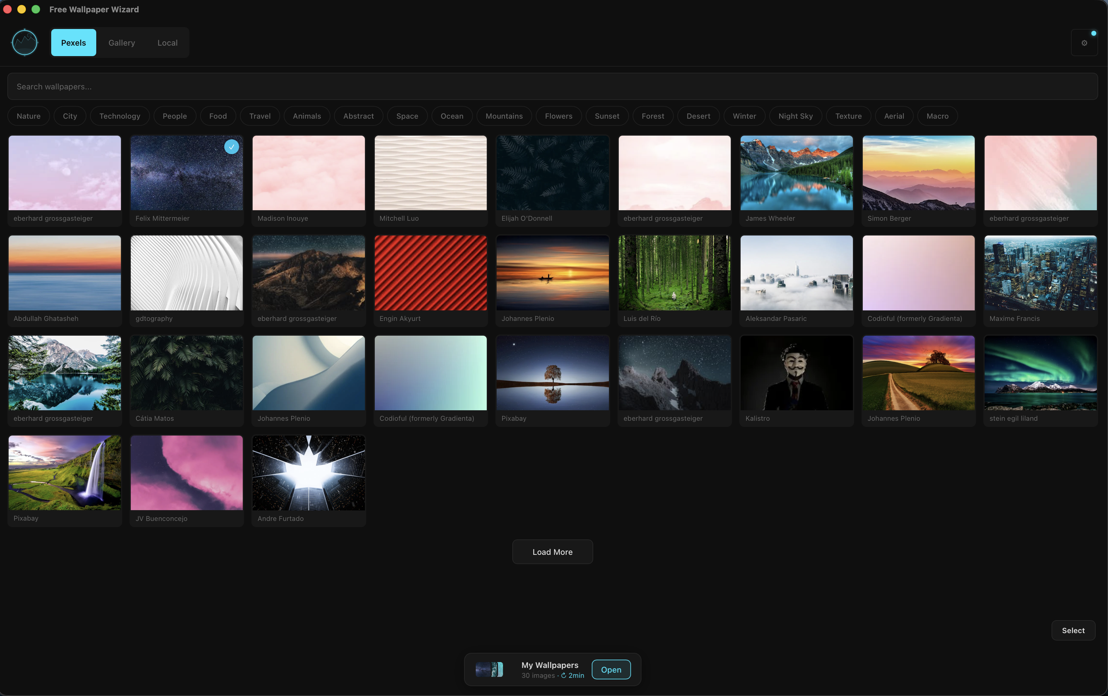 Free Wallpaper Wizard — browsing Pexels wallpapers
